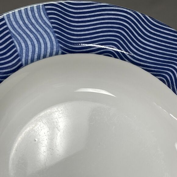 Crate & Barrel Rafia Blue White Waves Wavy Bowls Lead & Cadmium Free Lot of 3 - Picture 5 of 14
